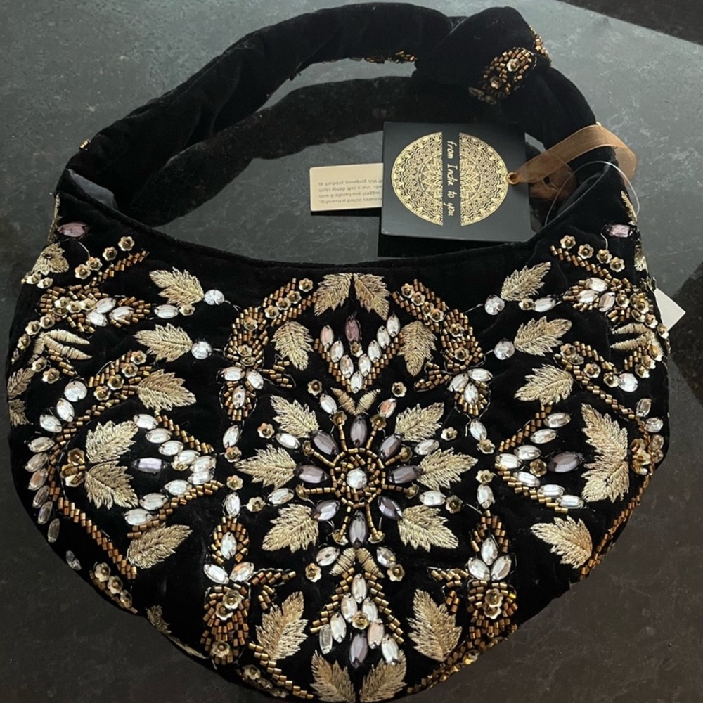 Embellished Black and Gold Women's Bag